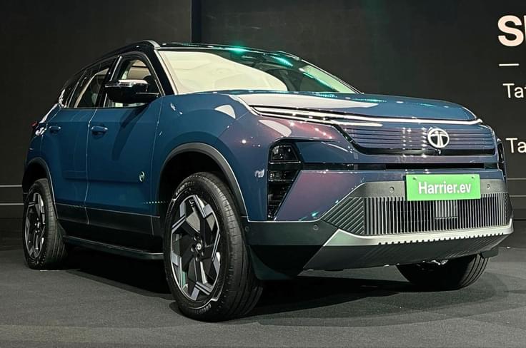 It is available in five colour options. Pictured here is the Nainital Nocturne. Tata Harrier EV front right